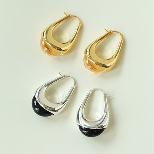 欧美时尚 夸张水滴耳环耳扣女复古精致小众级感气质百搭U形耳饰
