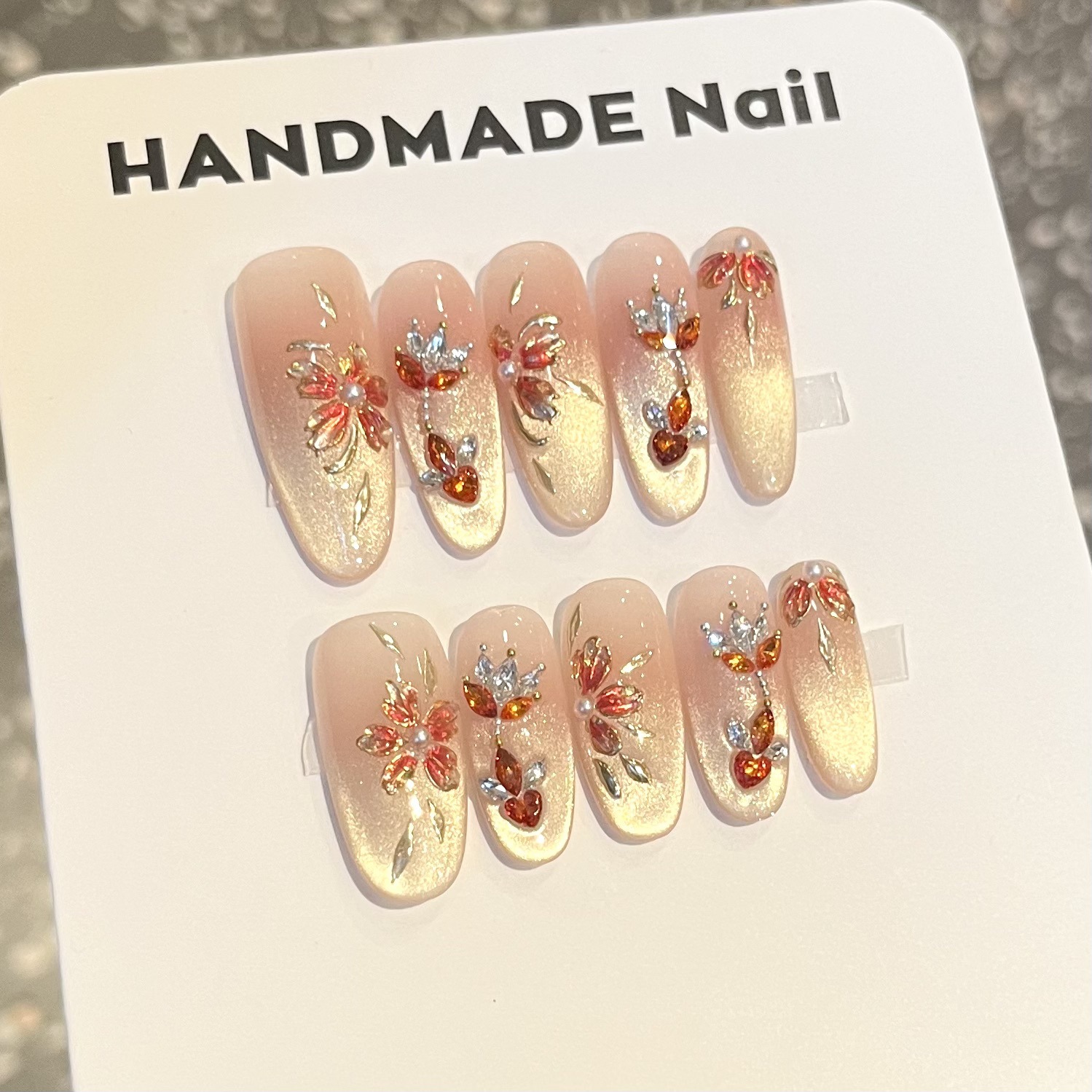 【浮光鲤】纯手工穿戴甲刺绣花瓣新中式国风锦鲤钻款穿戴甲美甲贴