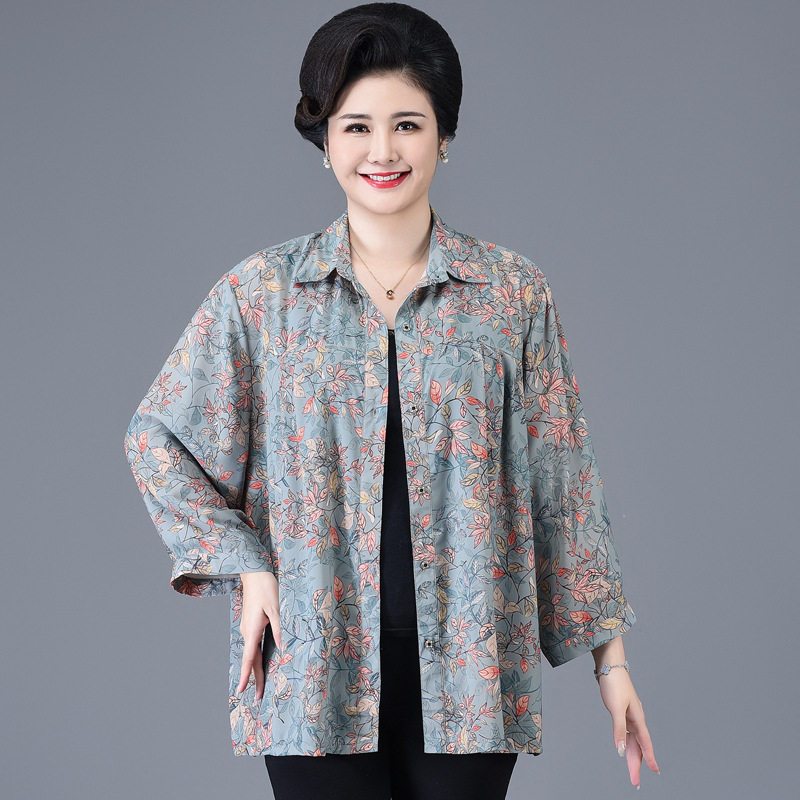 上衣宽松衬衫妈妈洋气2024夏季棉