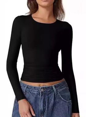 Long Sleeve T-Shirts Women Tops Crew Neck Fitted Tight Tees