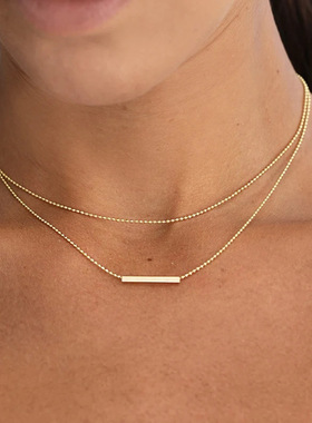 INS风经典双层Tbar棍子项链不锈钢18K金吊坠项链女式时尚百搭项链
