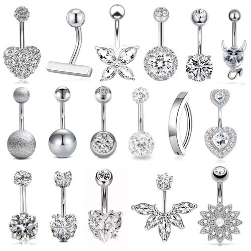 Stainless steel belly button nail inlaid zircon navel ring