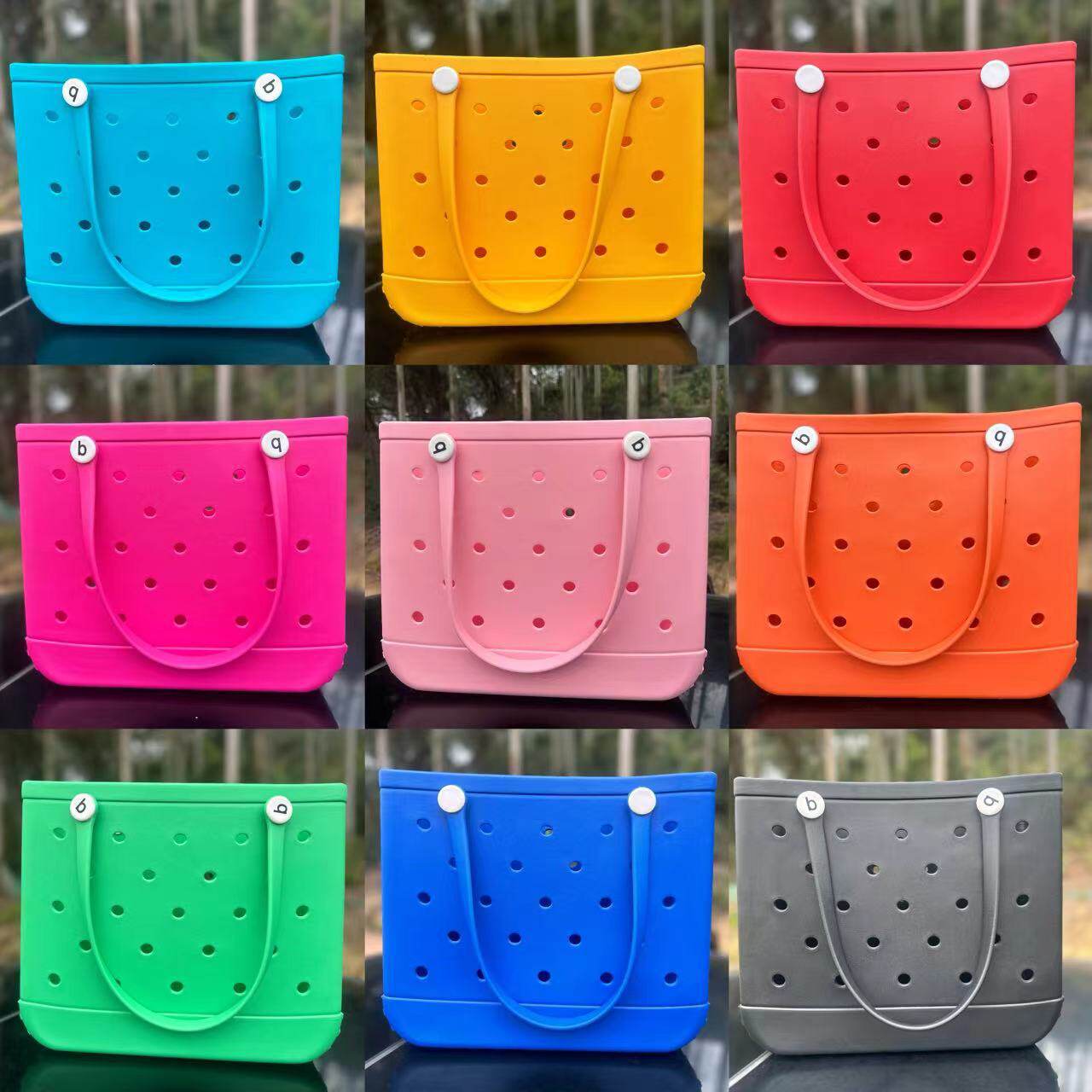 EVA沙滩包手提洞洞包 现货豹纹印花防水可水洗大号橡胶沙滩手提包