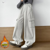 女童工装裤加绒加厚2025年秋冬新款大口袋休闲阔腿裤中大童弯刀裤，童装裤子，祺儿童装