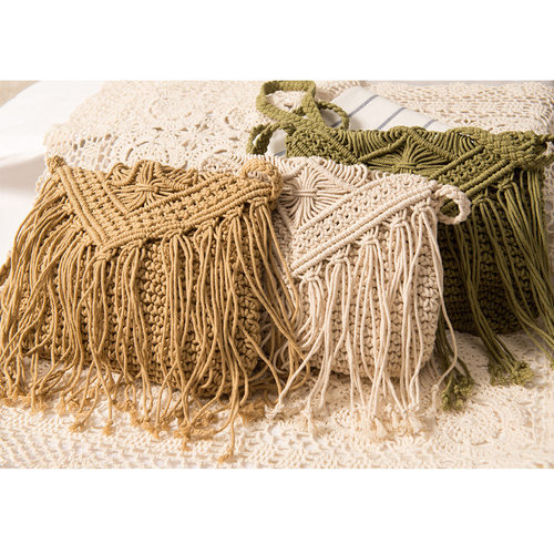 Minimalist Tassel Crossbody Woven Bag Summer Beach Vacation