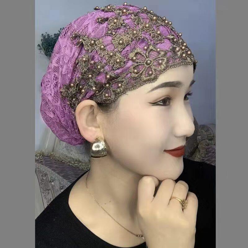 回族新款钉珠帽女帽回民纱巾套头方便头巾包头套档龄优质帽