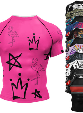 MMA综合训练数码印花短袖排汗速干透气T恤跑步运动休闲健身紧身衣