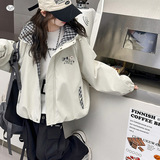 女童2025年冬季新款拼色格子夹棉连帽外套儿童休闲挡风户外冲锋衣，童装外套，祺儿童装