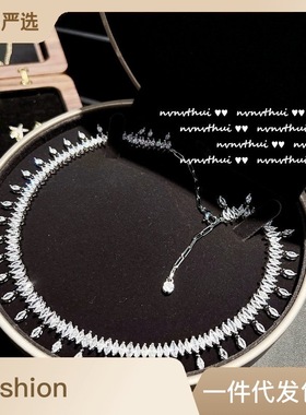 浮雕卡梅隆水滴石项链 美式精切 镀18K金 露珠星河璀璨锆石颈链