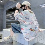 童卡通涂鸦短袖t恤2025新款儿童夏装半袖中大童上衣夏季潮，商品下架区，祺妙童装