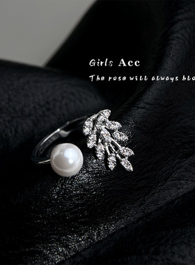 爆闪轻奢风锆石麦穗戒指个性小众气质珍珠指环设计款重工食指戒女