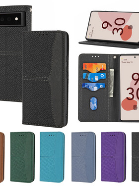 适用于谷歌Pixel 6A手机壳编织纹Google Pixel6A翻盖插卡皮套挂绳