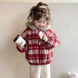 女小童加绒格子外套秋冬款女加厚棉衣冬装儿童卡通保暖夹克潮P110，童装外套，祺妙童装