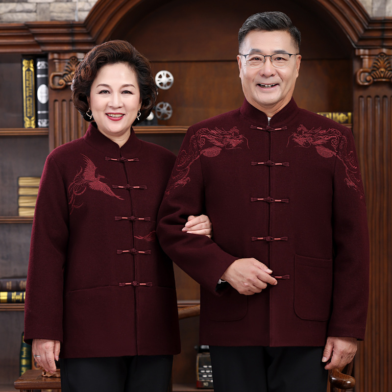 中老年情侣款唐装冬季加棉加厚外套中国风爷爷奶奶生日过寿套装