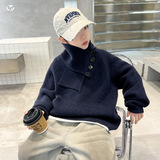 童2025年冬季新款加厚韩系围巾纽扣毛衣大童休闲慵懒风针织衫，童装毛衣，祺儿童装