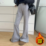女童加绒微喇裤2025年秋冬新款纯色喇叭裤中大童显瘦拖地长裤休闲，童装裤子，祺儿童装