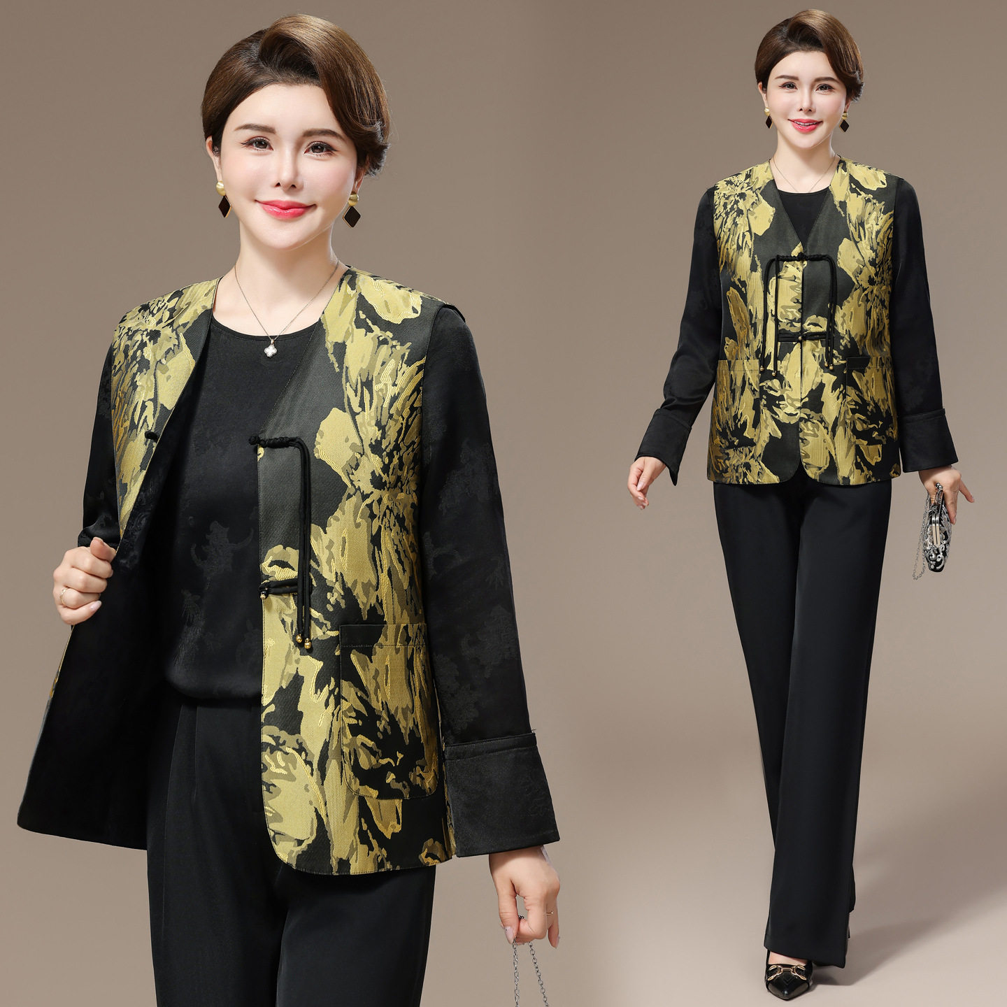 中老年女装新中式马甲大码女士妈妈装洋气背心女春秋外穿马夹坎肩