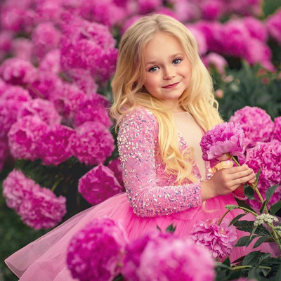 Spot goods  Pink girls catwalk dress Sequin dress Amazon