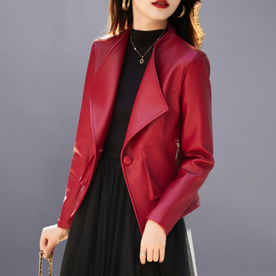 高端优质女士2025秋季新款红色小皮衣小个子休闲上衣短款西装外套