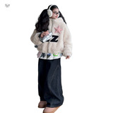 女童夹棉毛毛衣2025冬季新款中大童字母绣花外套短款保暖外出上衣，童装外套，祺儿童装