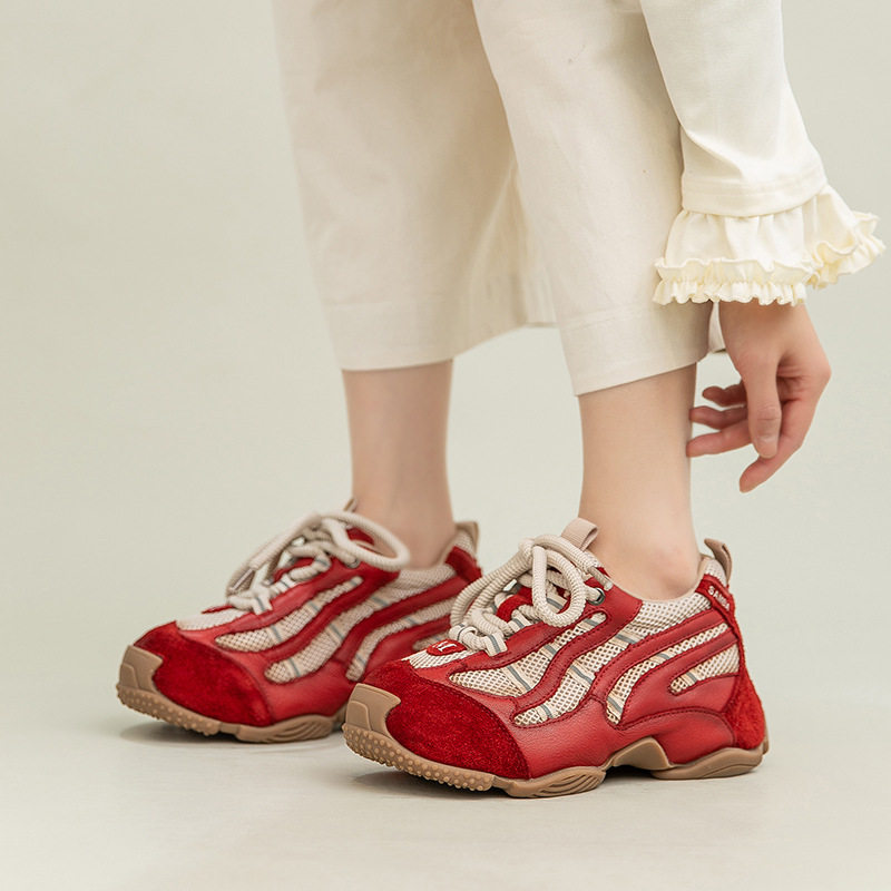 木森鸟26春季新款透气网面内增高老爹鞋拼色复古单鞋休闲通勤女鞋