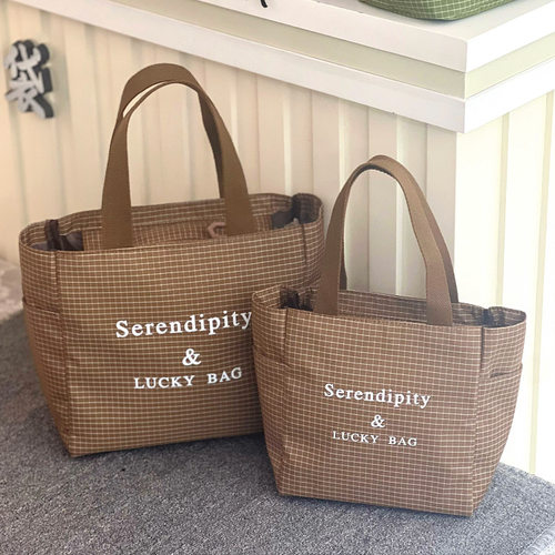 新款韩系小众改格纹简约字母大容量手提袋妈咪包上班通勤托特女包