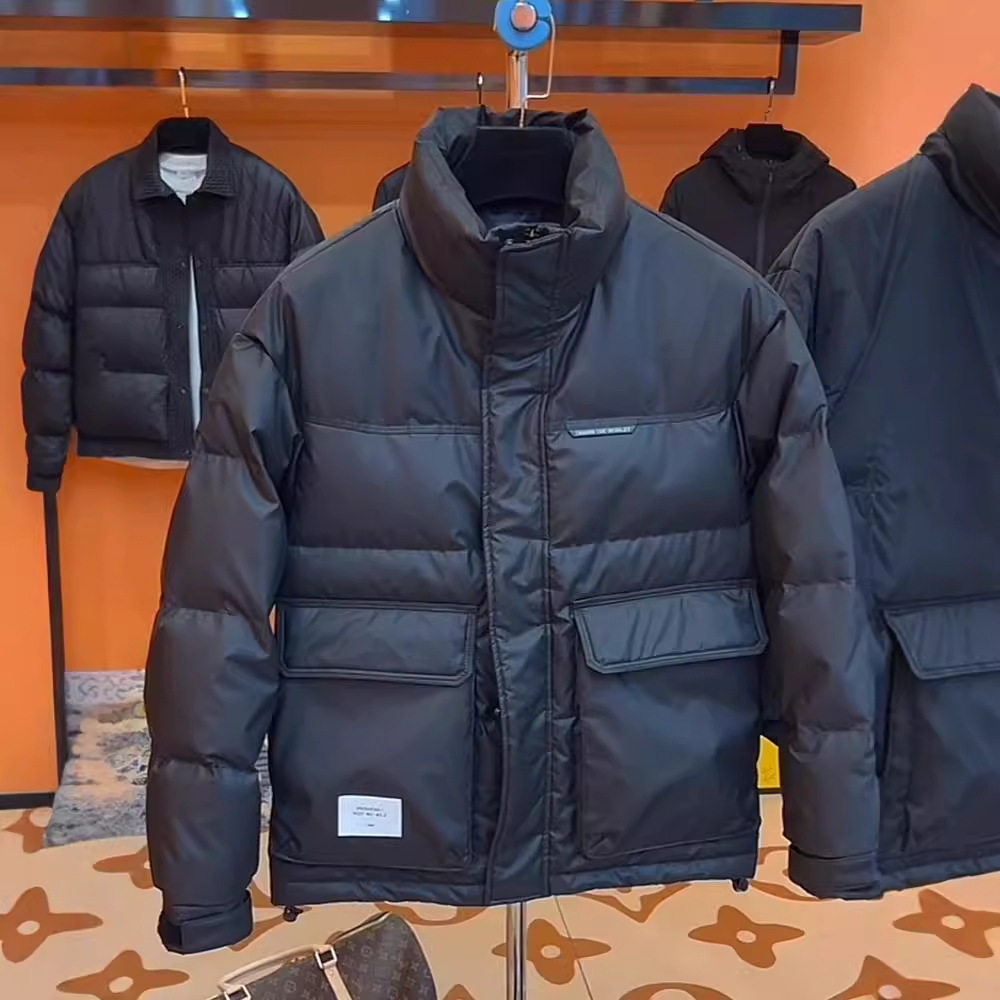 羽绒服男士短款冬季新款加厚百搭PU皮免洗保暖抗寒面包服立领外套