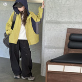 女童冲锋衣外套2025年秋季新款撞色帽衫大童休闲卫衣开衫春秋上衣，童装外套，祺儿童装