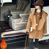 女童呢大衣2025年秋冬新款中大儿童针织帽呢子外套中长款风衣韩系，童装外套，祺儿童装