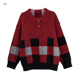 童加厚毛衣2025年秋冬新款中大童休闲翻领针织衫格子拼接打底衫，童装毛衣，祺儿童装