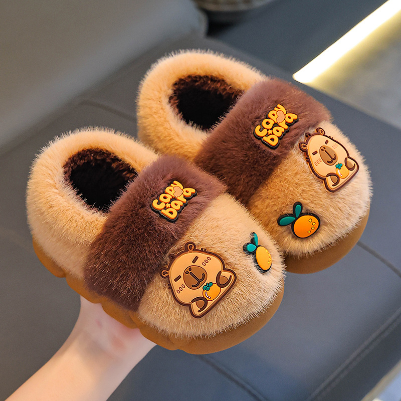 卡皮巴拉冬季儿童包跟棉鞋女童2025新款居家亲子居家小孩棉拖鞋