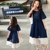 女童连衣裙夏季2025新款湖州织里童装蓝格子拼接裙子棉布公主裙潮，商品下架区，祺儿童装