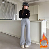 女童加绒微喇裤秋冬2025年新款刺绣喇叭裤中大童休闲显瘦拖地长裤，童装裤子，祺儿童装