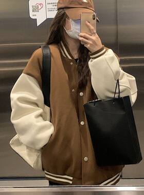 加绒加厚棒球服女学院风韩版潮人大码夹克绒衫外套