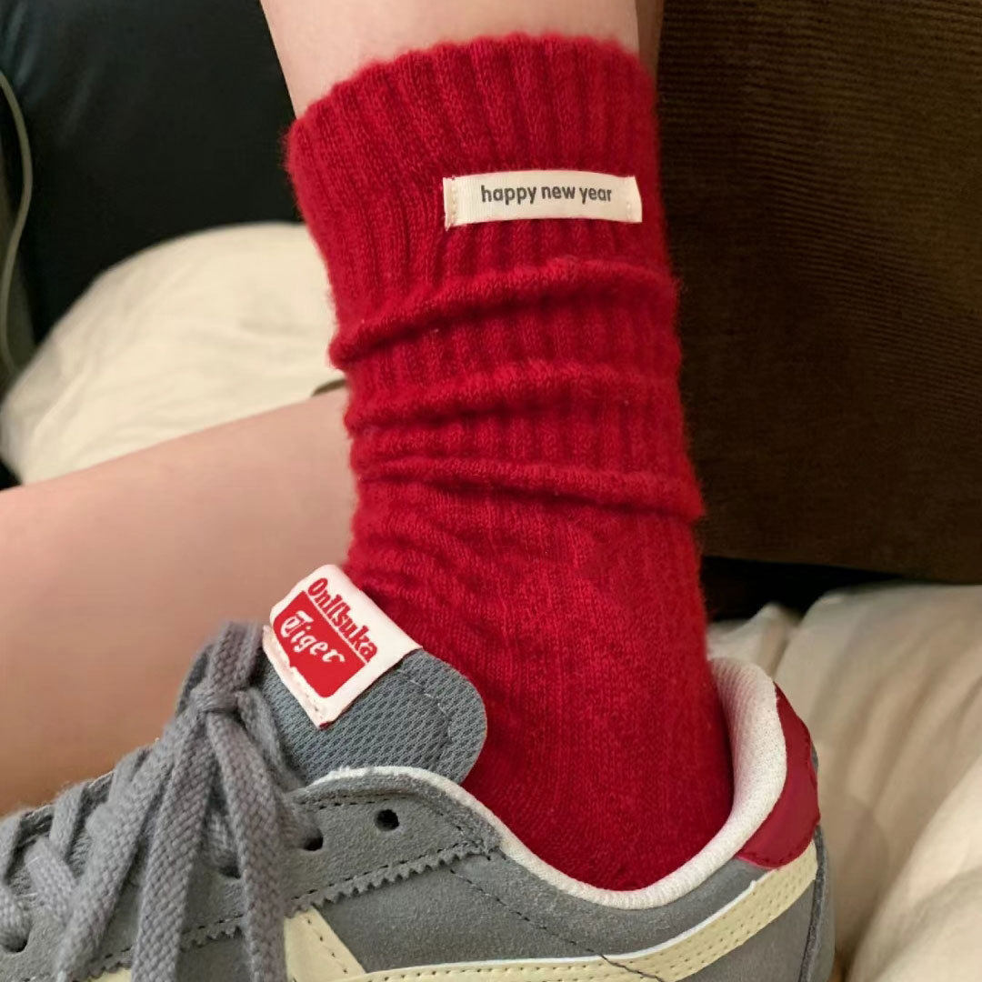 小赞袜铺 "新年快乐&ldquo;本命年大红袜子女2026马年麻花布标堆堆袜