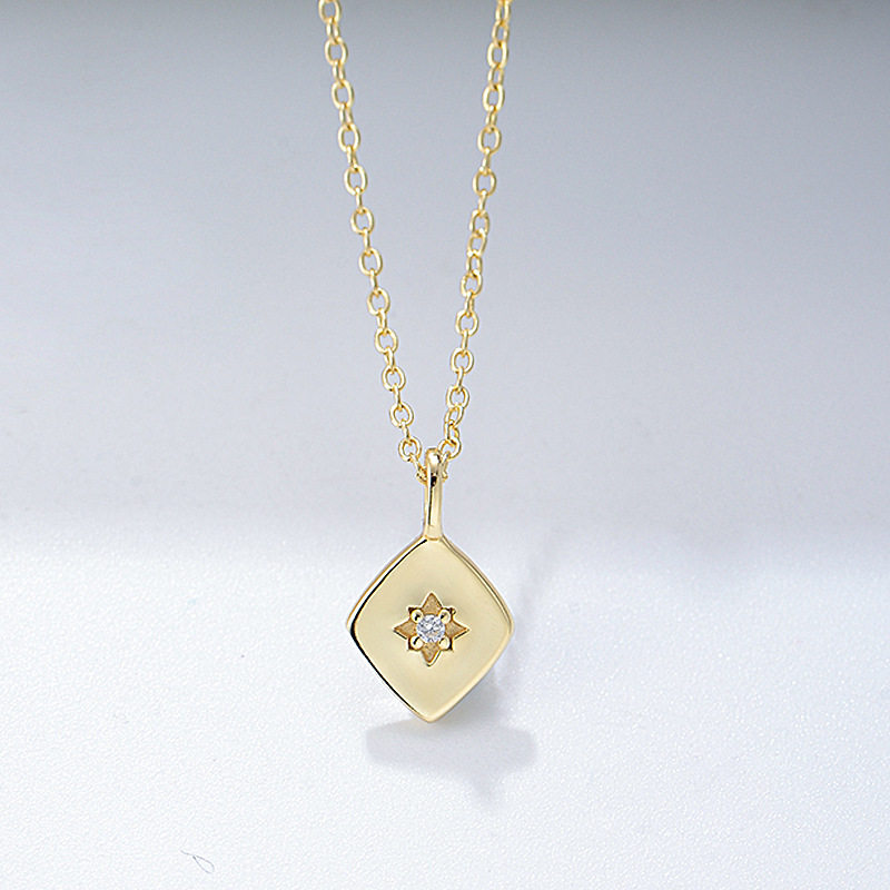s925纯银光面镀金菱形吊坠项链女小众设计感轻奢欧美ins跨境热销