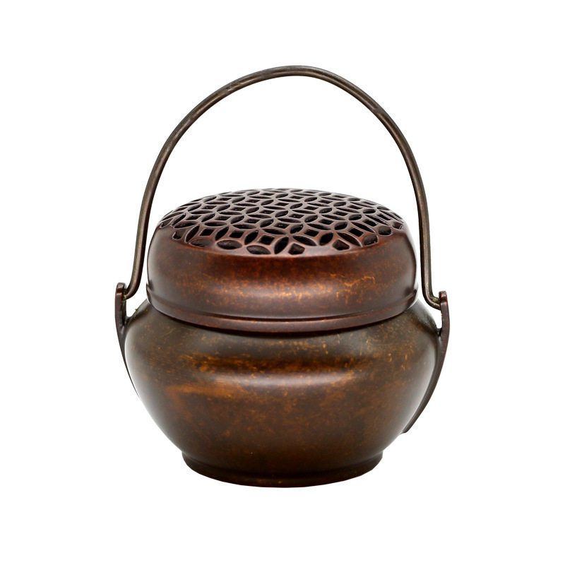 迷你圆形暖手炉取暖小手炉古风手炉烧炭随身汉服古香炉纯铜沉檀