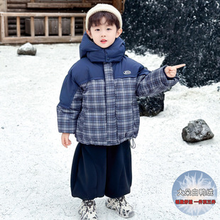 儿童羽绒服冬装童90白鸭绒外套洋气防风格子棉服冬季羽绒衣