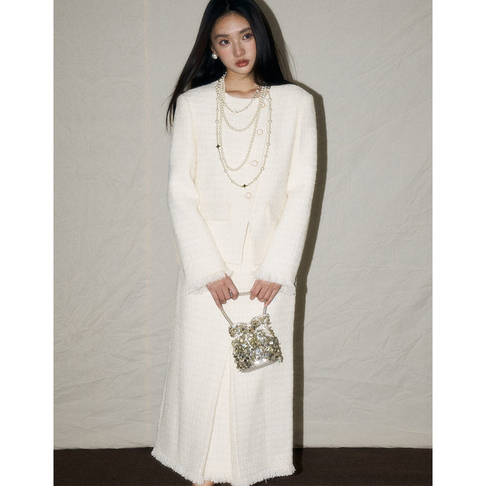 翡格依2026春季新款法式高级感白色小香风羊毛呢外套半身裙套装女,女装/女士精品,时尚套装,淘宝优惠券,粉丝福利购,淘宝优惠卷