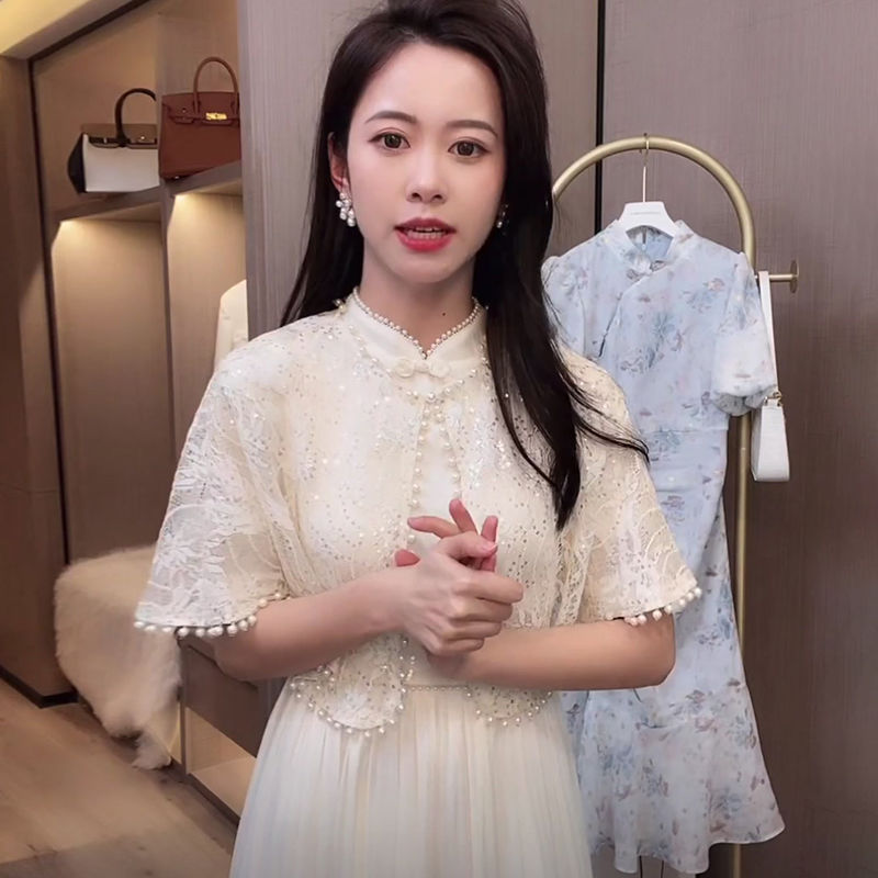 礼服外披旗袍连衣裙女2025年春夏新款搭配短袖中长款仙女裙子披肩