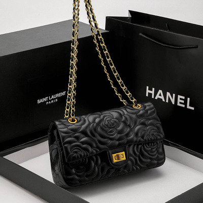 轻奢经典CF山茶花菱格链条肩斜挎包通勤小香风香奶奶真皮包女包