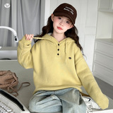 女童秋冬加绒毛衣2025新款中大童连帽针织衫长袖套头上衣冬装内搭，童装毛衣，祺儿童装