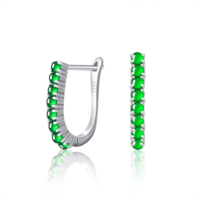 正品天然A货翡翠满绿阳绿耳扣耳钉冰种玉石耳环简约女士耳饰