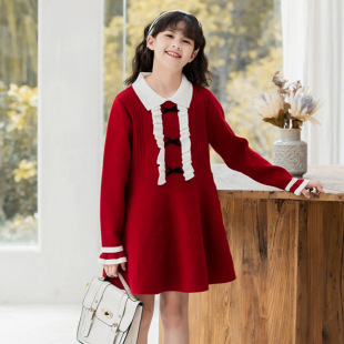 女童毛衣连衣裙2023春秋季新款儿童针织裙子童装女中长款打底毛衣