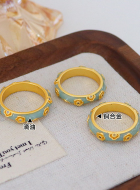 新中式复古滴油珐琅戒指女小众级轻奢时尚精致百搭国风戒子指环