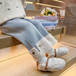 女童加绒牛仔裤一体绒儿童加厚休闲直筒裤小女孩冬季保暖长裤P69，童装裤子，祺妙童装