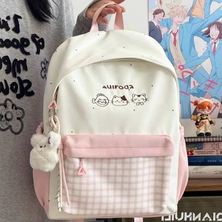 格子双肩包可爱少女学院书包女日系ins格子少女小清新背包双肩包