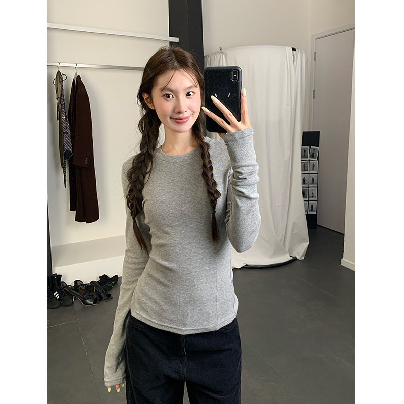 EAL美利奴羊毛打底衫女秋冬新款鱼骨分割圆领修身显瘦长袖t恤