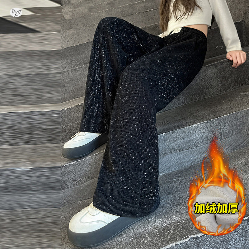 女童2025年冬季新款韩版亮丝加绒裤子女大童户外保暖亮闪阔腿裤潮，童装裤子，祺儿童装