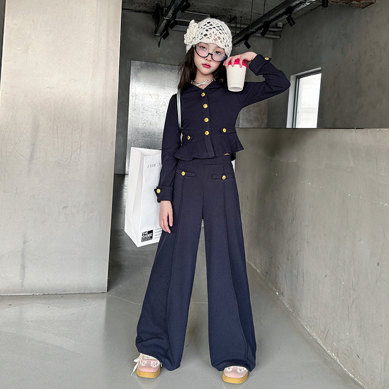 女童春中大儿童秋款套装小香风两件套2025新款春季短外套腰长裤，童装休闲套装，祺儿童装